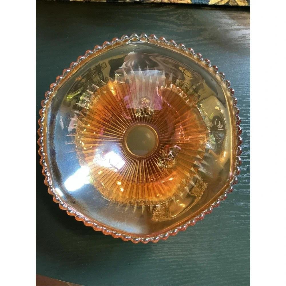 Vintage Jeanette Carnival Glass Anniversary Marigold‎ Three - Footed Bowl